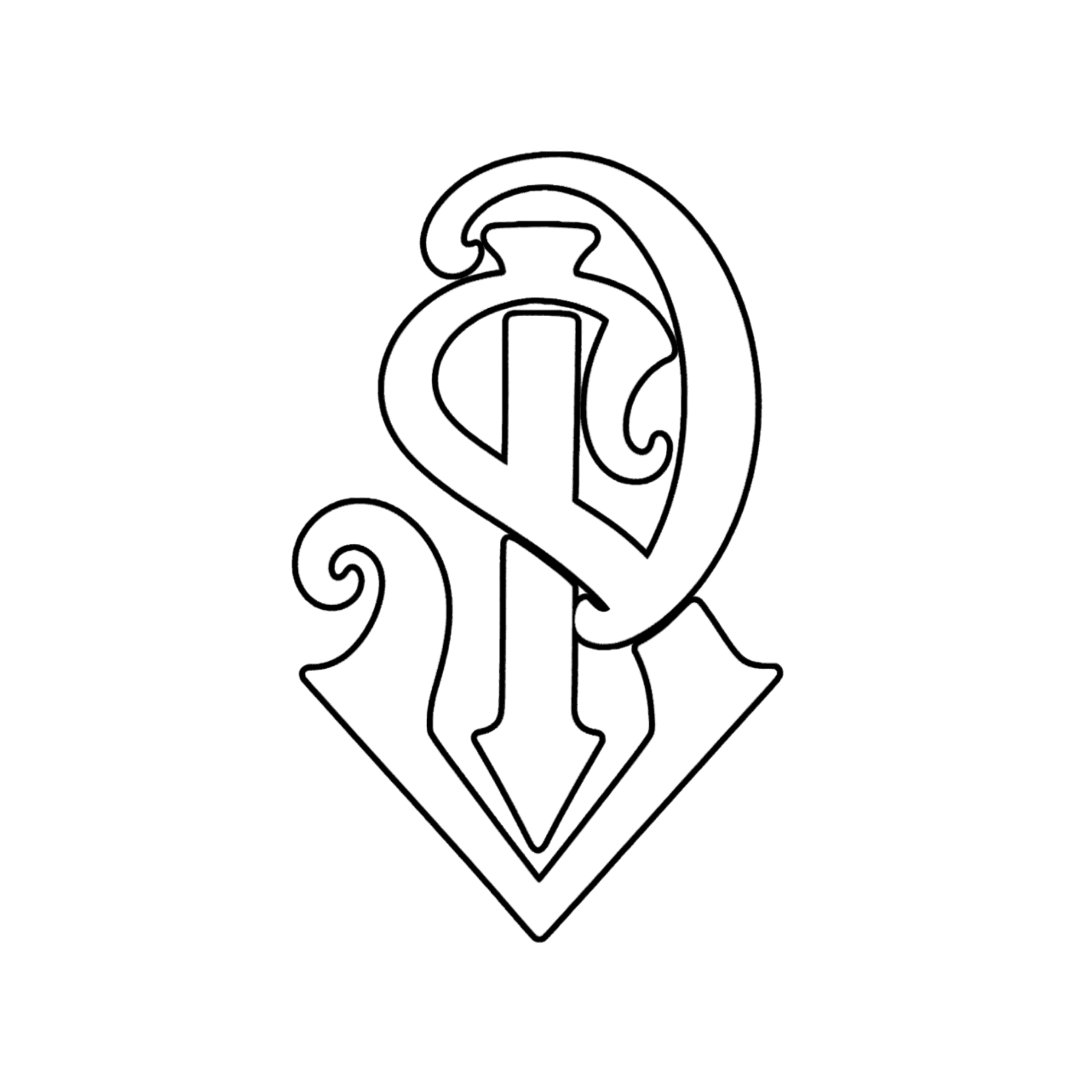Transparent SP Juices monogram logo with bold black outline and dripping graphic details.