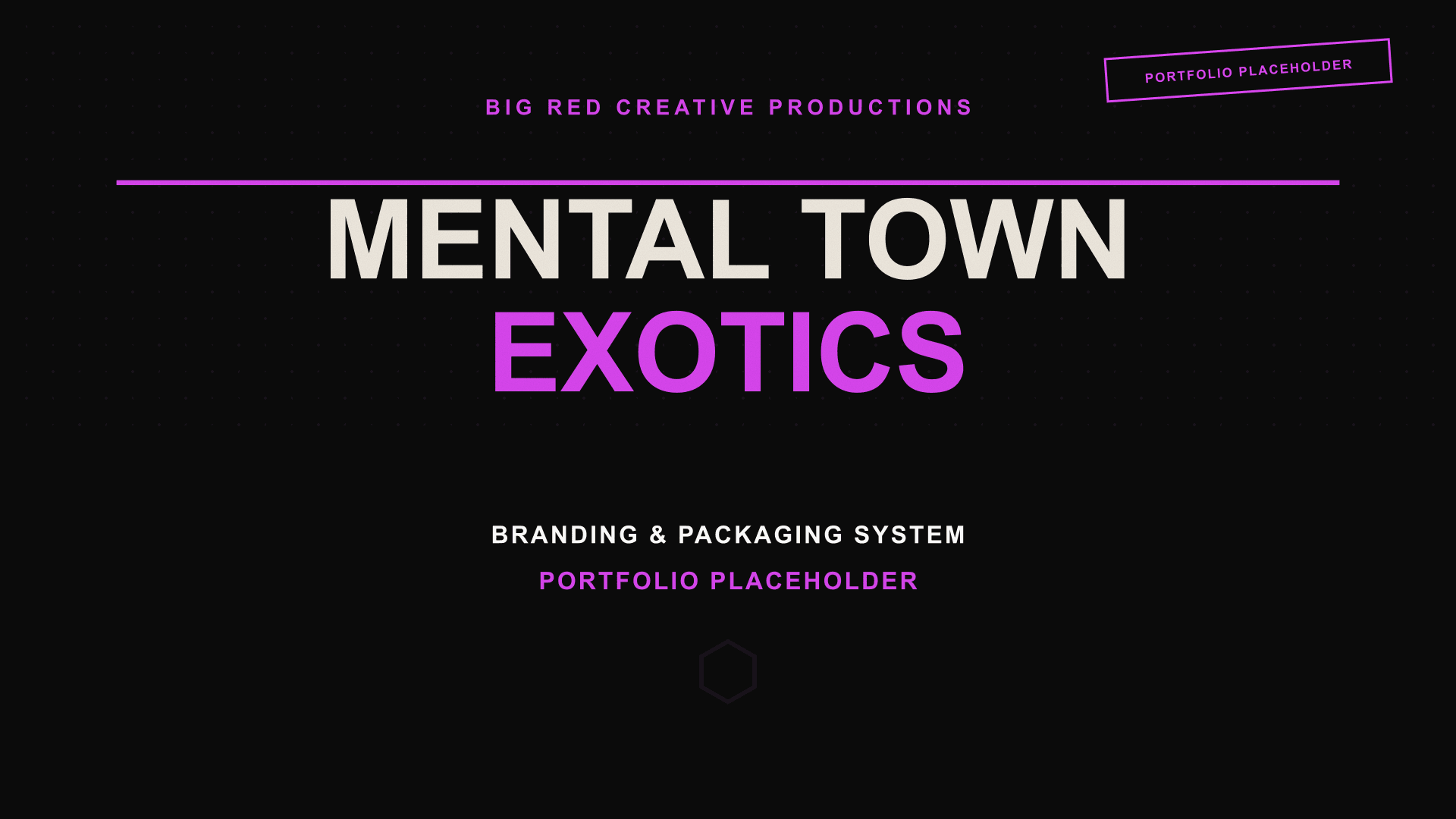 Mental Town Exotics branded portfolio placeholder featuring the project title and branding & packaging system tagline, standing in for final hero artwork.